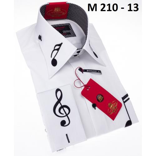 Axxess White / Black Music Note Embroidered Cotton Modern Fit Dress Shirt With French Cuff M210-13.